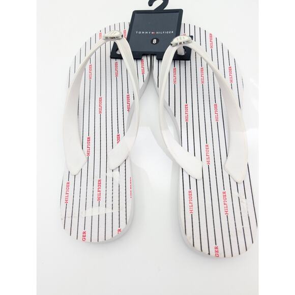 Tommy Hilfiger Thong Flip Flops Sandals Women's Striped White Size US8 EU39 - Picture 6 of 7